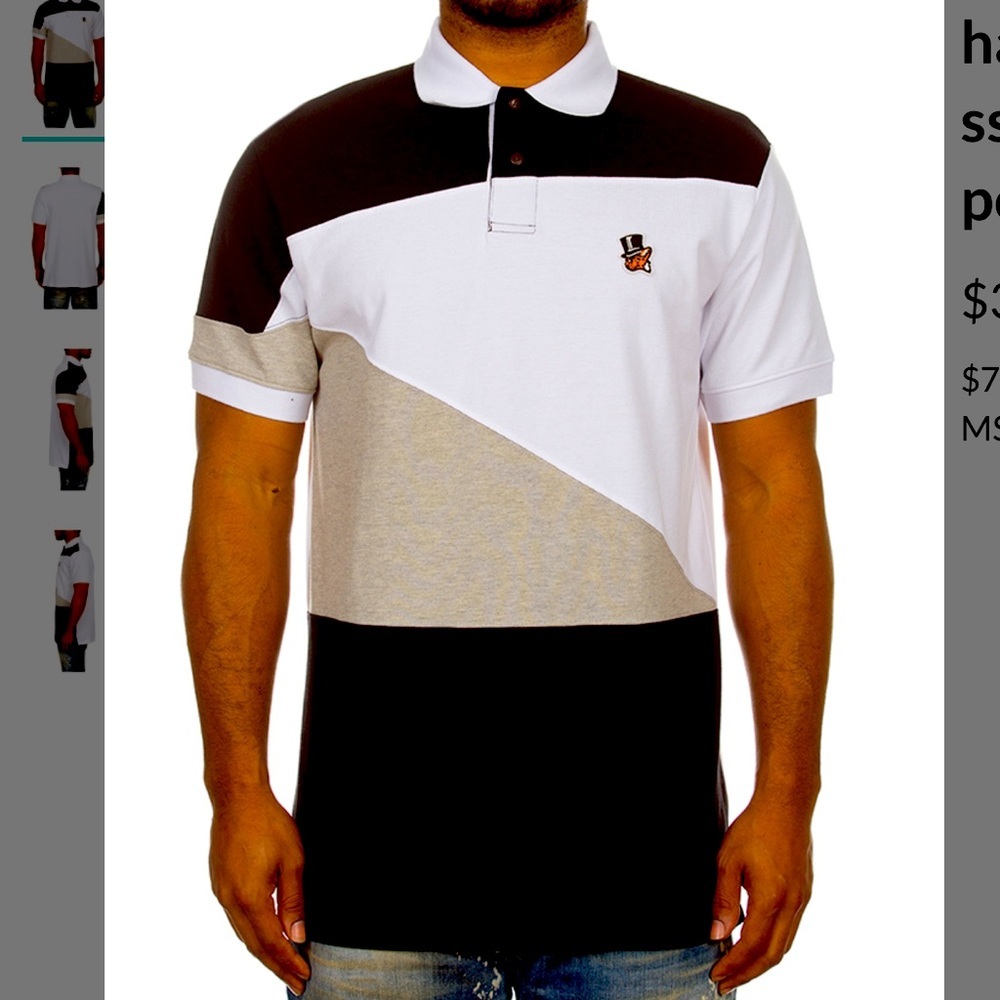 Akoo Mens Black Gray Colorblock Polo Shirt